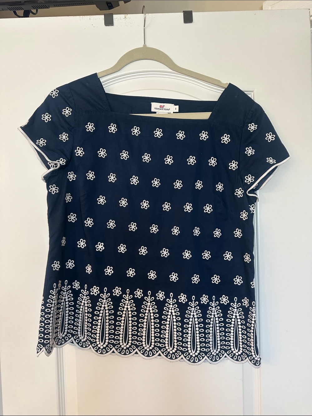Vineyard Vines Navy Short-Sleeve Embroidered Top
